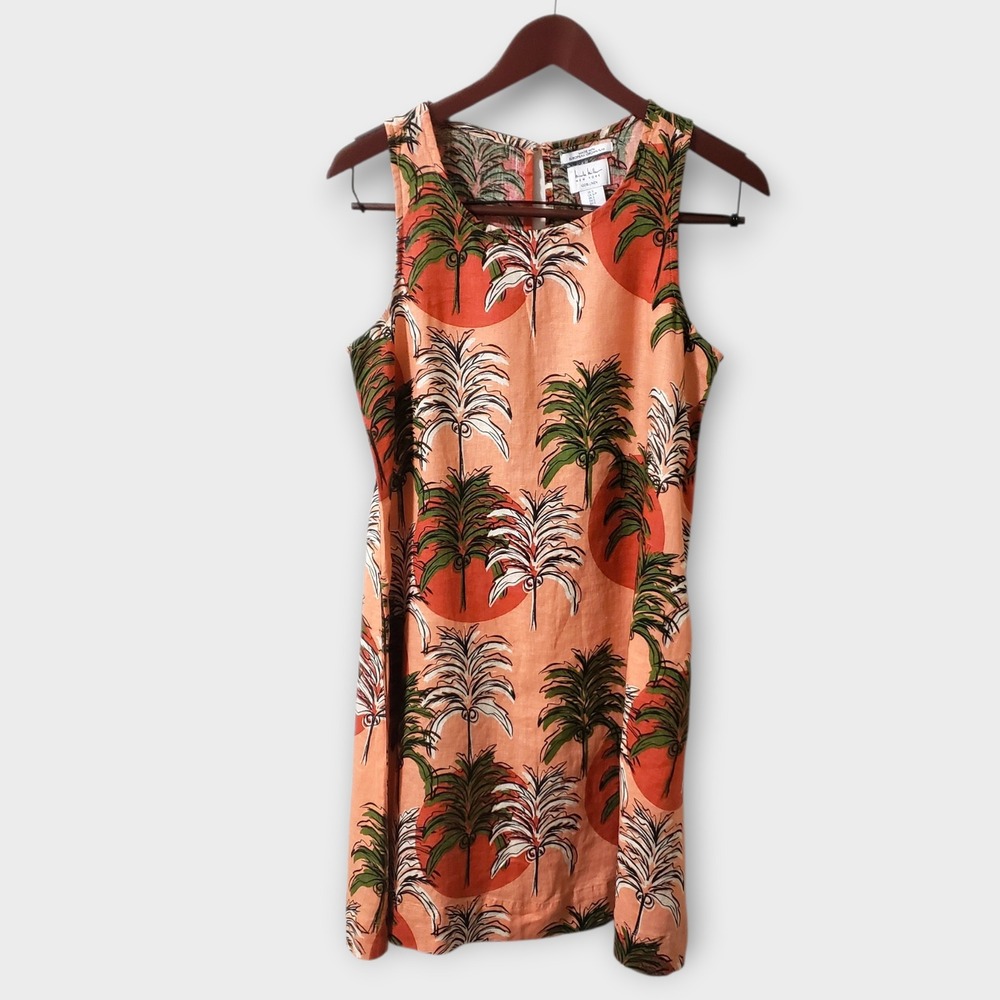 Tropical Palm Print Mini Dress - Peach